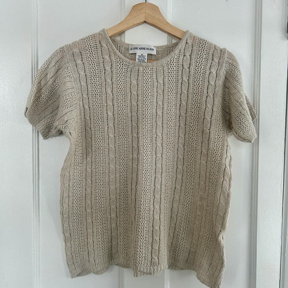 Vintage 90's Greige Short Sleeve Linen/Cotton Blend Blouse Size Small